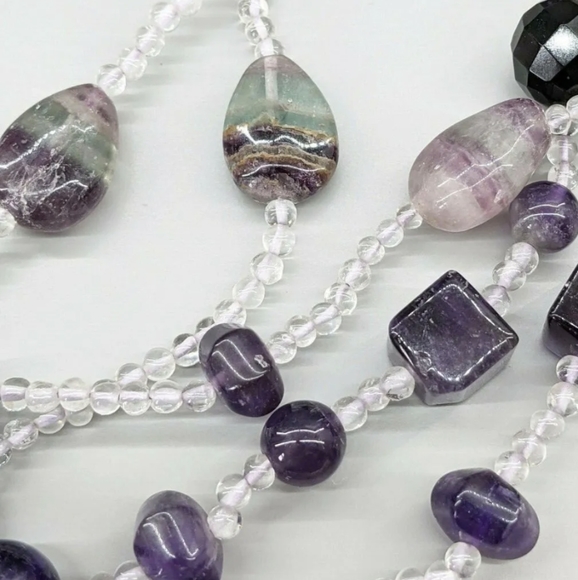 Amethyst 925 STERLING SILVER Cluster Multi Strand BIB Purple Necklace 18" TESTED - Picture 5 of 7